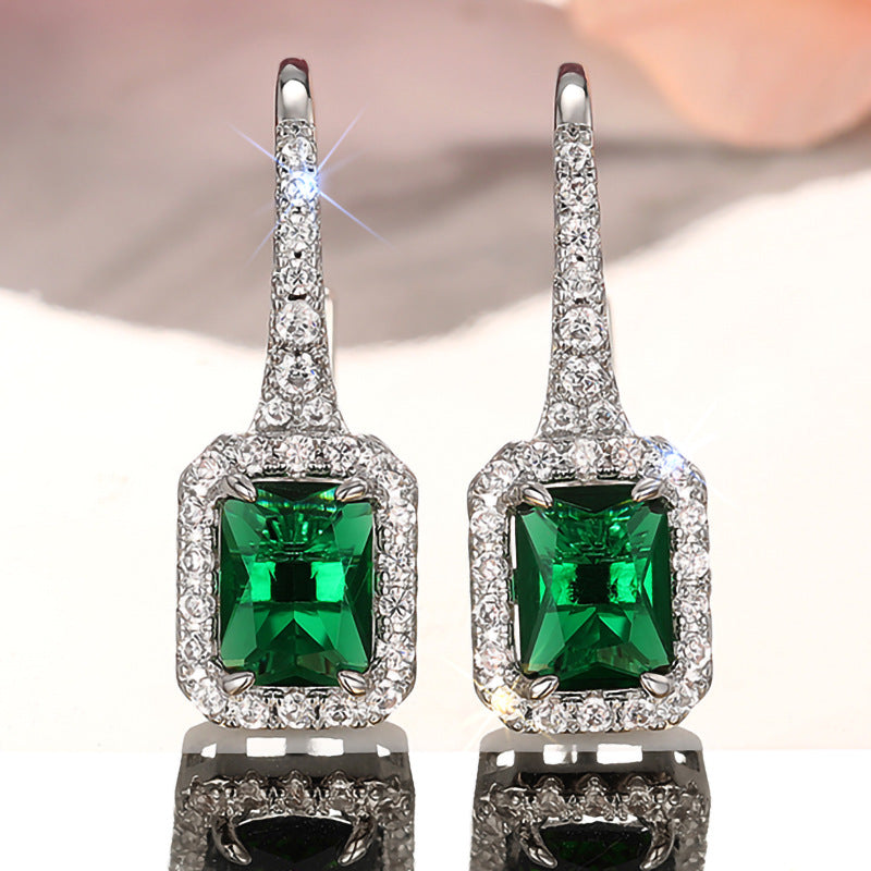 12Ct  Green Sapphire Baguette Cut Drop Earrings