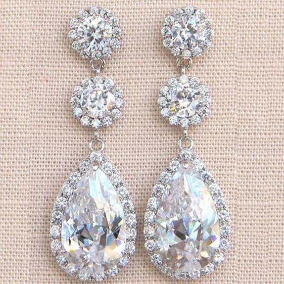 16Ct White Sapphire Pear Cut Drop Earrings