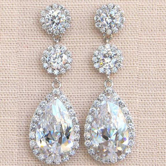 16Ct White Sapphire Pear Cut Drop Earrings