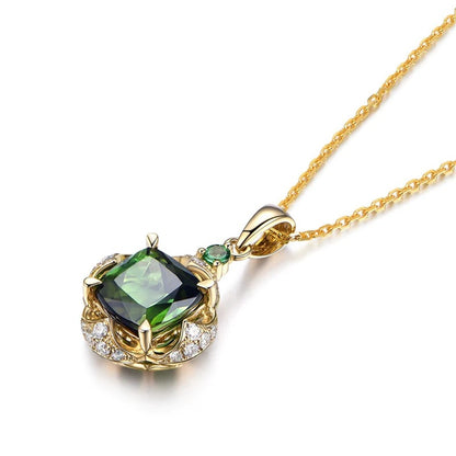 10Ct Green Sapphire Cushion Cut  Necklace