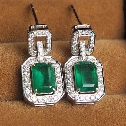 12Ct Green Sapphire Cut Baguette Drop Earrings