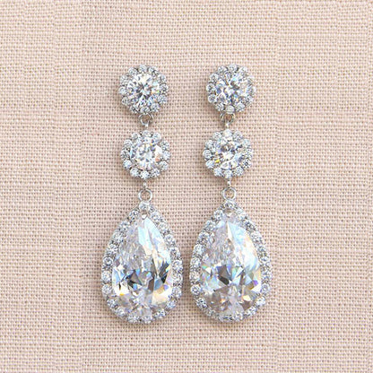 16Ct White Sapphire Pear Cut Drop Earrings