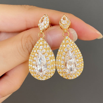 16Ct White Sapphire Pear Cut Drop Earrings