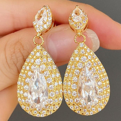 16Ct White Sapphire Pear Cut Drop Earrings