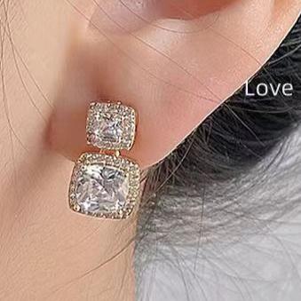 12Ct White Sapphire Cushion Cut Drop Earrings