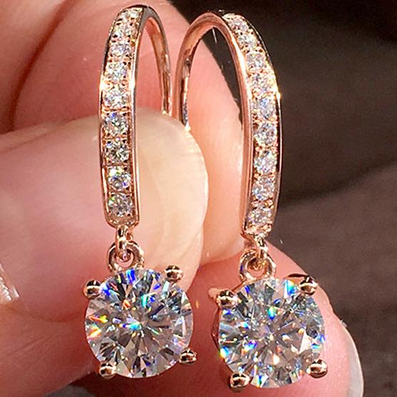 14Ct White Sapphire Round Cut Hoop Earrings