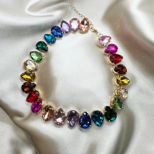 33Ct Rainbow Sapphire Pear Cut Necklace