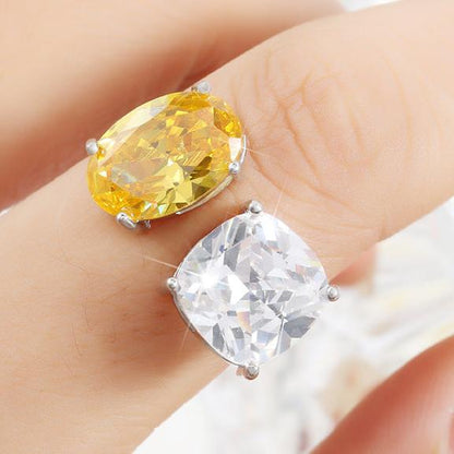 12Ct White&Yellow Sapphire Cushion Cut Ring