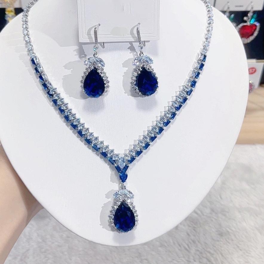 Blue Sapphire Pear Cut Jewelry Set