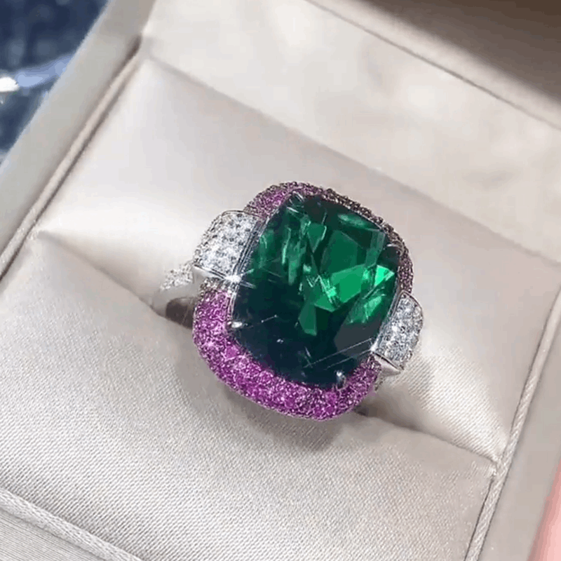 12Ct Green&Red Sapphire Baguette Cut Ring