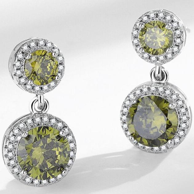 12Ct Green Sapphire Round Cut Drop Earrings