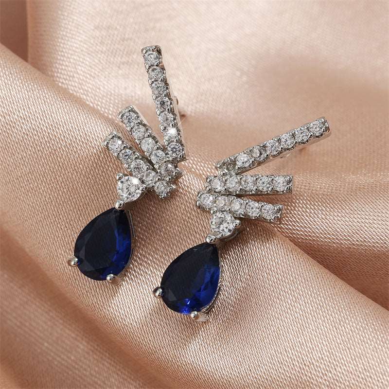 12Ct Blue Sapphire Pear Cut Drop Earrings