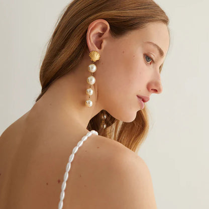 Round Shells Pearls tassels Earrings