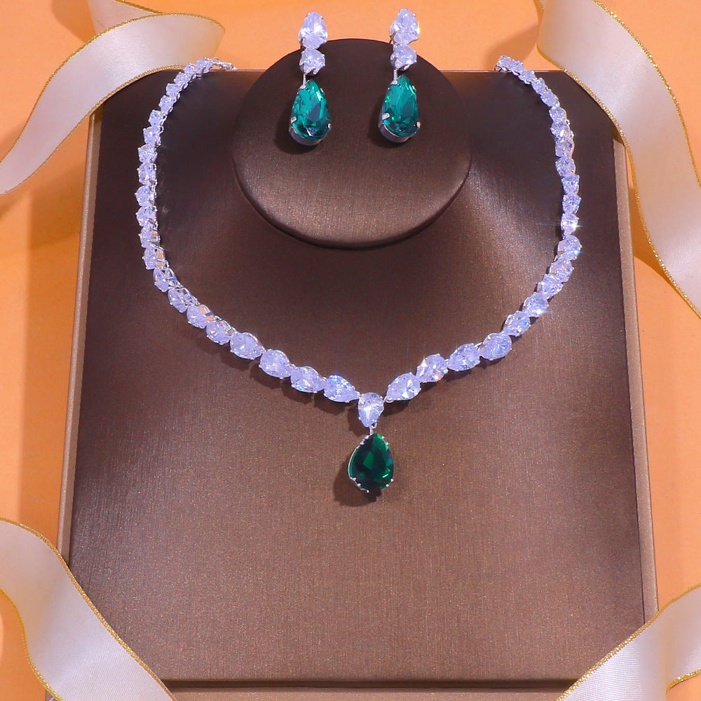 Green&White Sapphire Pear Cut Jewelry Set