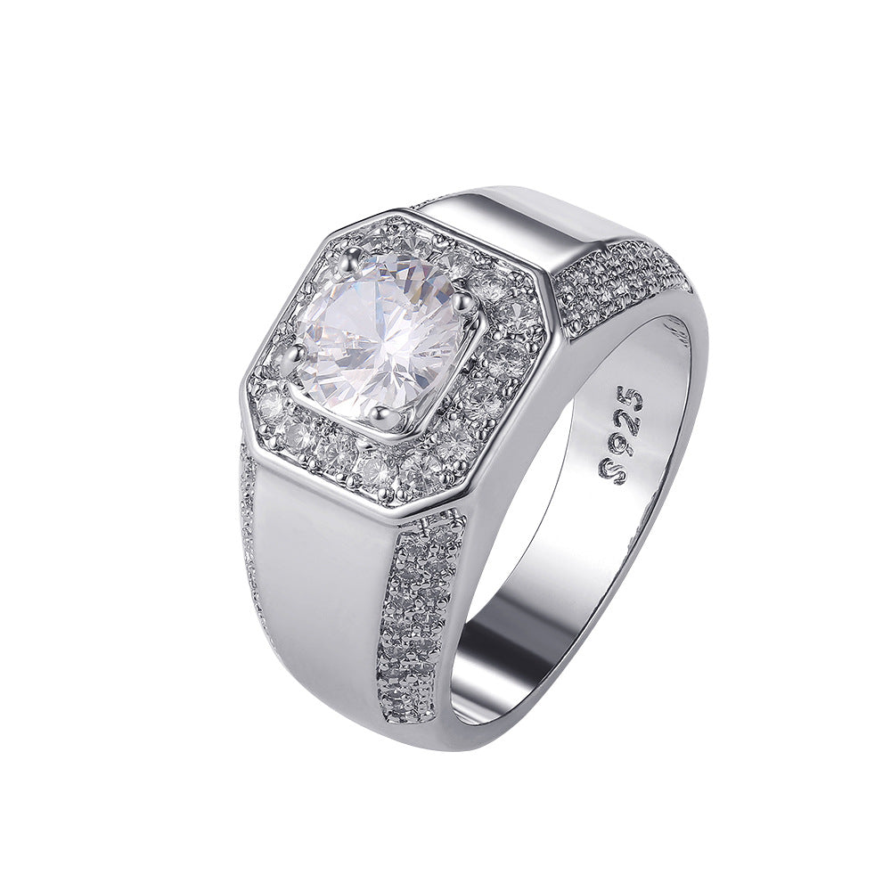 6Ct White Sapphire Round Cut Men's Ring