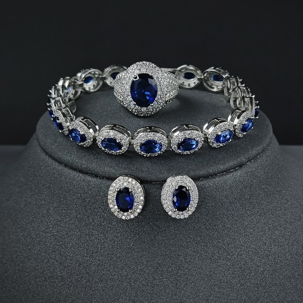 Blue Sapphire Oval Cut Jewelry Set