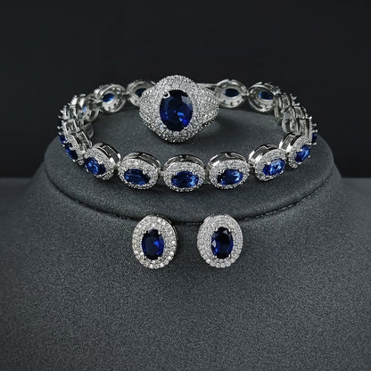 Blue Sapphire Oval Cut Jewelry Set