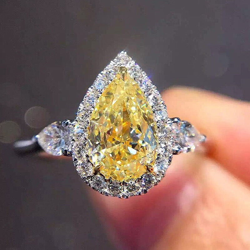 8Ct Yellow Sapphire Pear Cut Engaement Ring