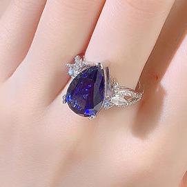 12Ct Blue Sapphire Pear Cut Ring