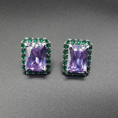 8Ct Purple Sapphire Baguette Cut Stud Earrings