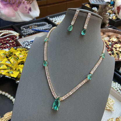 Green Sapphire Pear Cut Jewelry Set