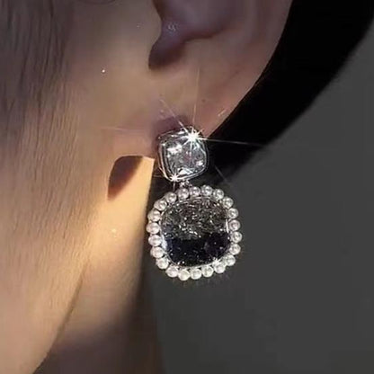 12Ct Black Sapphire Cushion Cut Drop Earrings