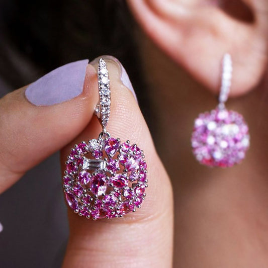 6Ct Pink Sapphire Pear Cut Drop Earrings