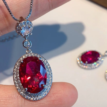 Red Sapphire Oval Cut Jewelry Set