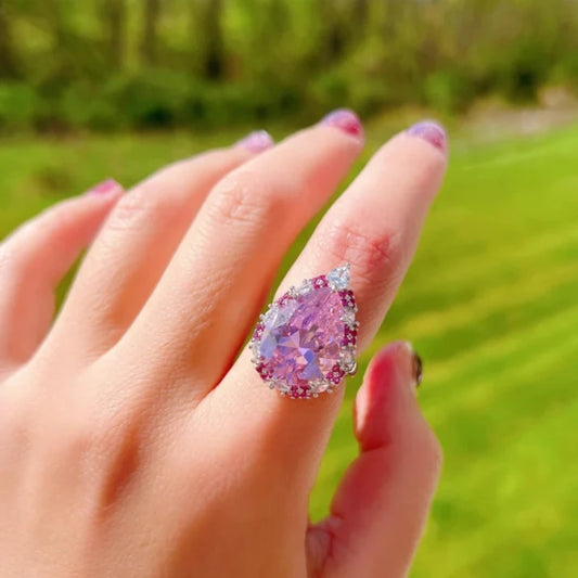 12Ct Pink Sapphire Pear Cut Engaement Ring