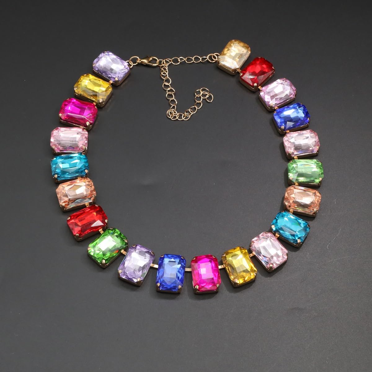 48Ct Rainbow Sapphire Baguette Cut Necklace