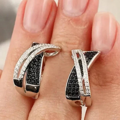 6Ct Black&White Sapphire Round Cut Hoop Earrings