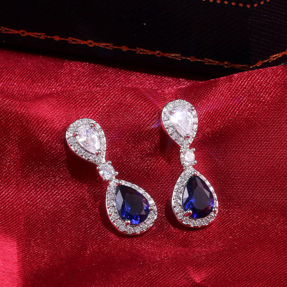 14Ct Blue&White Sapphire Pear Cut Drop Earrings