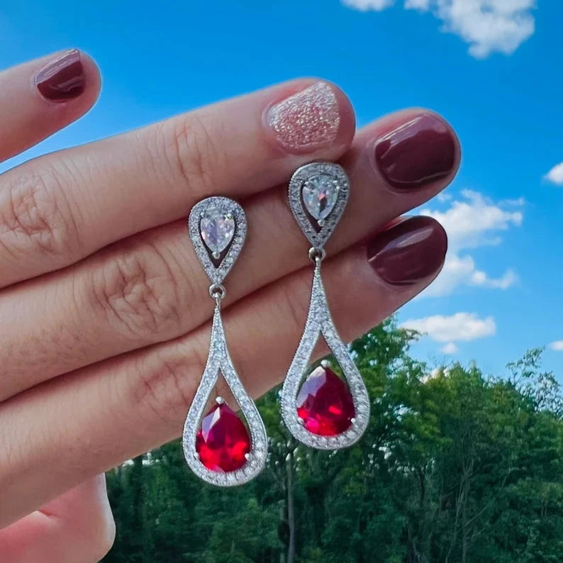 Red Sapphire Pear Cut Jewelry Set