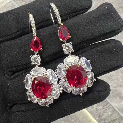 10Ct Red Sapphire Oval Cut Drop Earrings