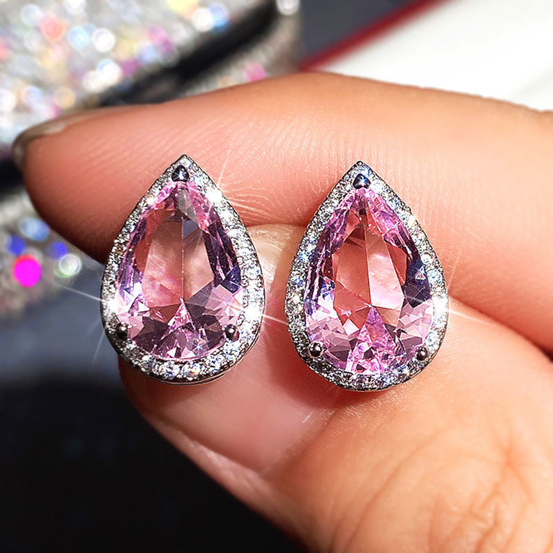 16Ct Pink Sapphire Pear Cut  Stud Earrings