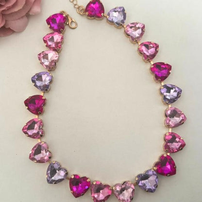 36Ct Rainbow Sapphire Heart Cut Necklace