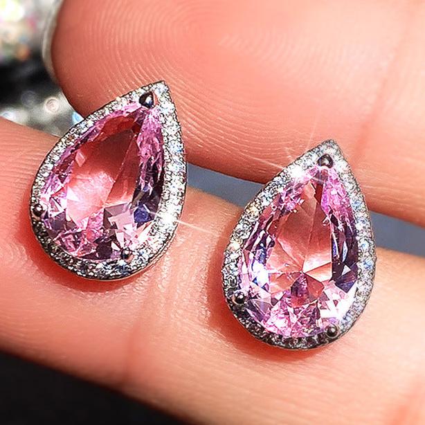 16Ct Pink Sapphire Pear Cut  Stud Earrings