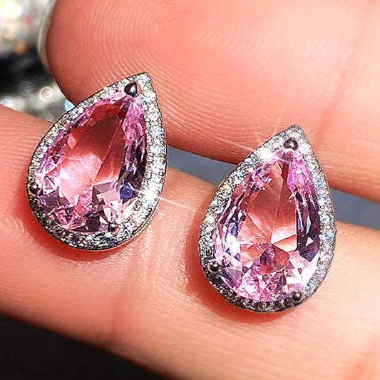 16Ct Pink Sapphire Pear Cut  Stud Earrings