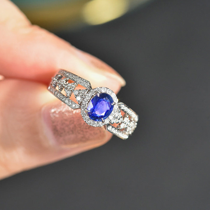 6Ct Blue Sapphire Oval Cut Ring