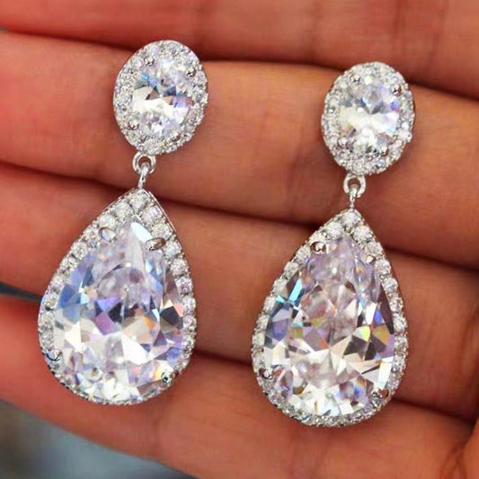 20Ct White Sapphire Pear Cut Drop Earrings