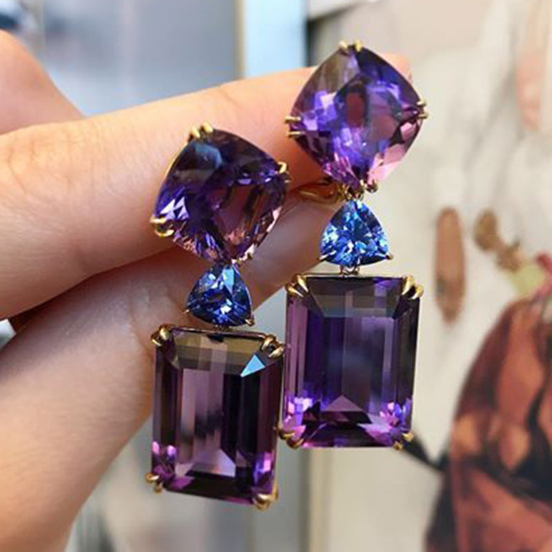 16Ct Purple Sapphire Baguette Cut Drop Earrings