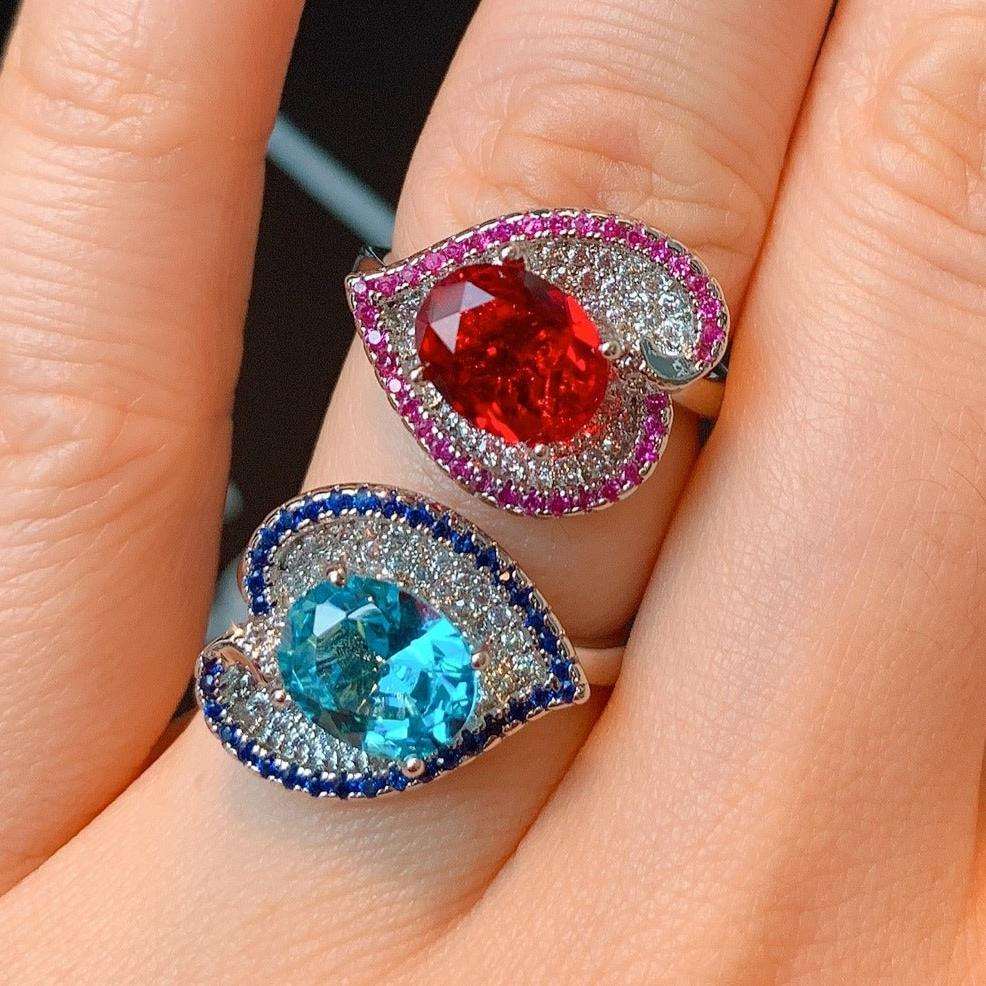 10Ct Blue&Red Sapphire Pear Cut Ring