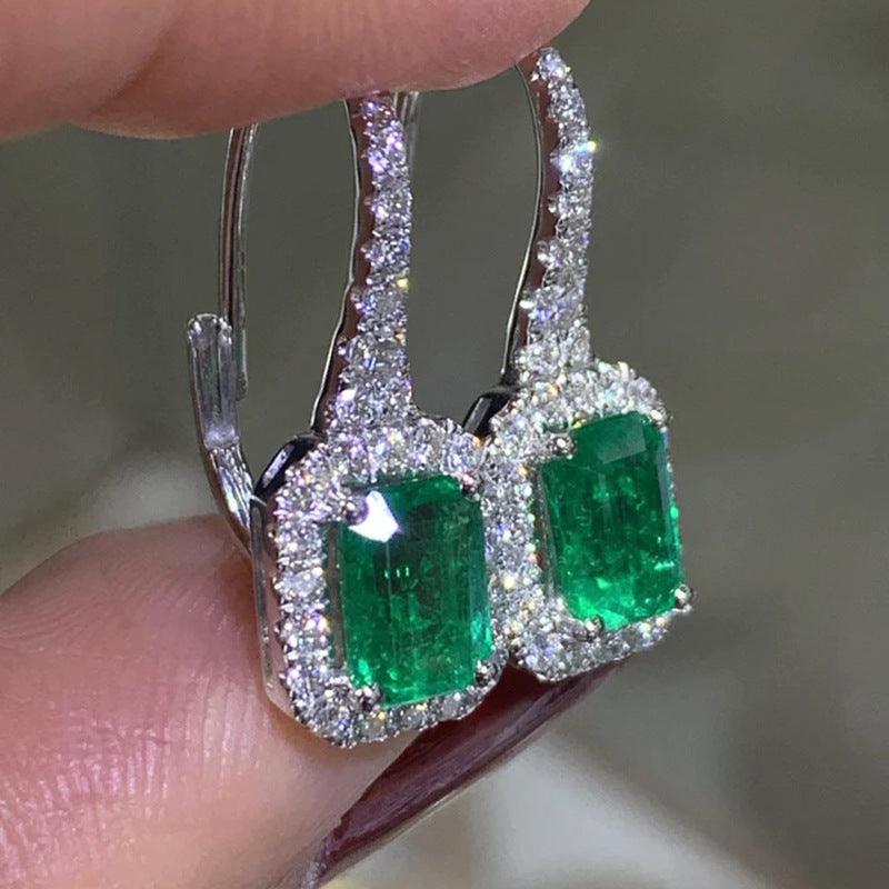 12Ct  Green Sapphire Baguette Cut Drop Earrings