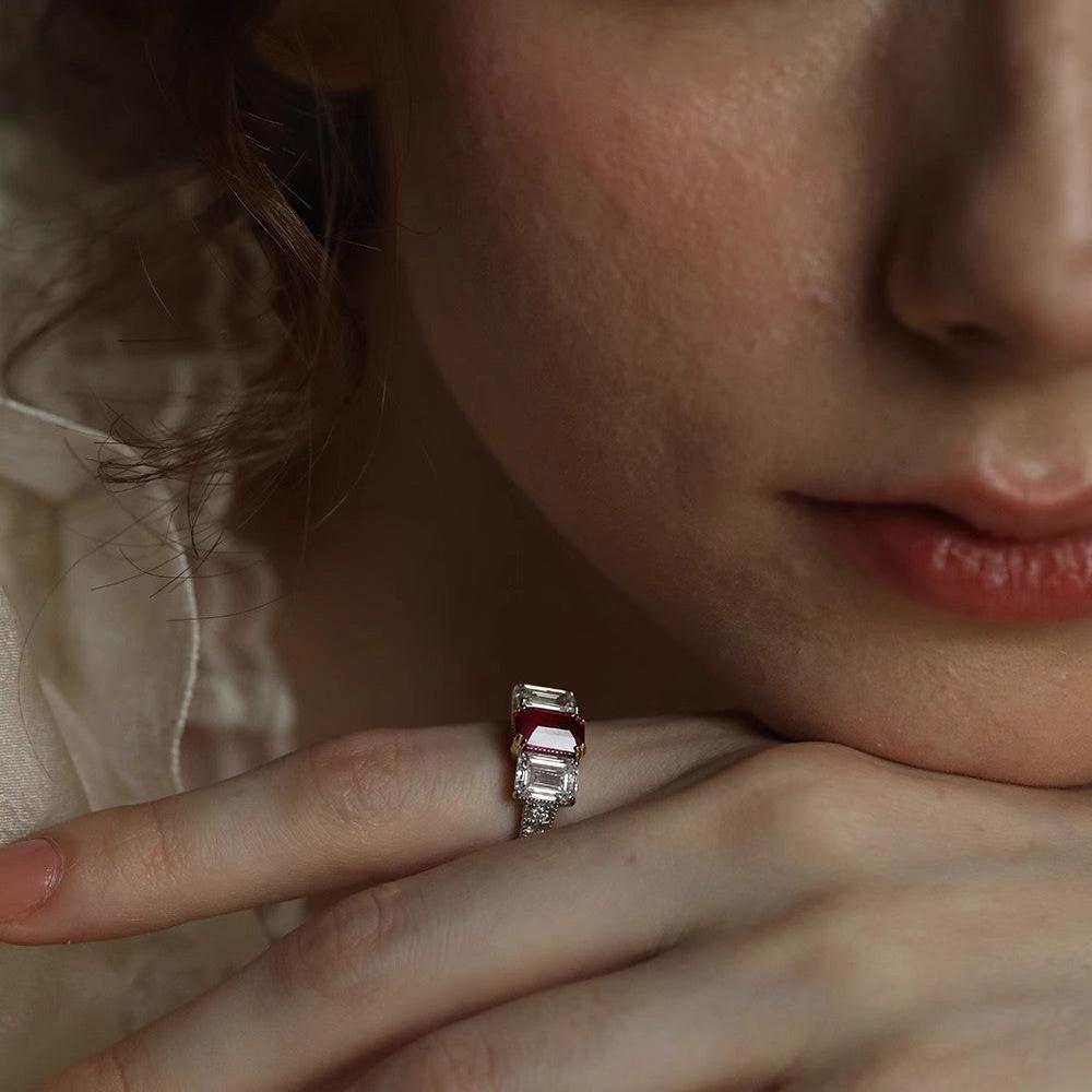 6Ct Red Sapphire Baguette Cut Ring