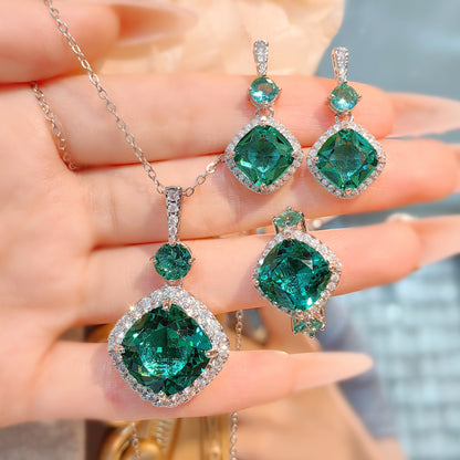 Green Sapphire Cushion Cut Jewelry Set