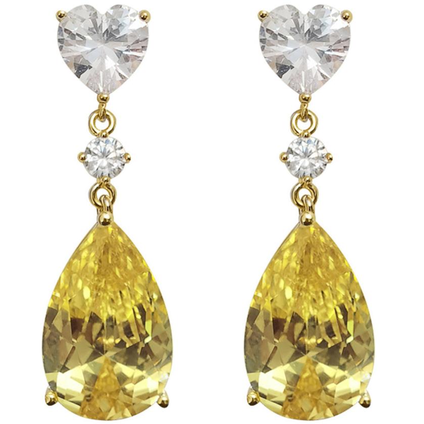 14Ct Yellow Sapphire Pear Cut Drop Earrings