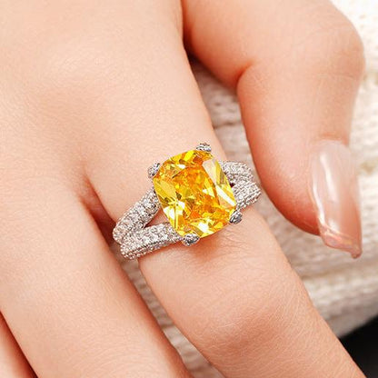 12Ct Yellow Sapphire Cushion Cut Ring