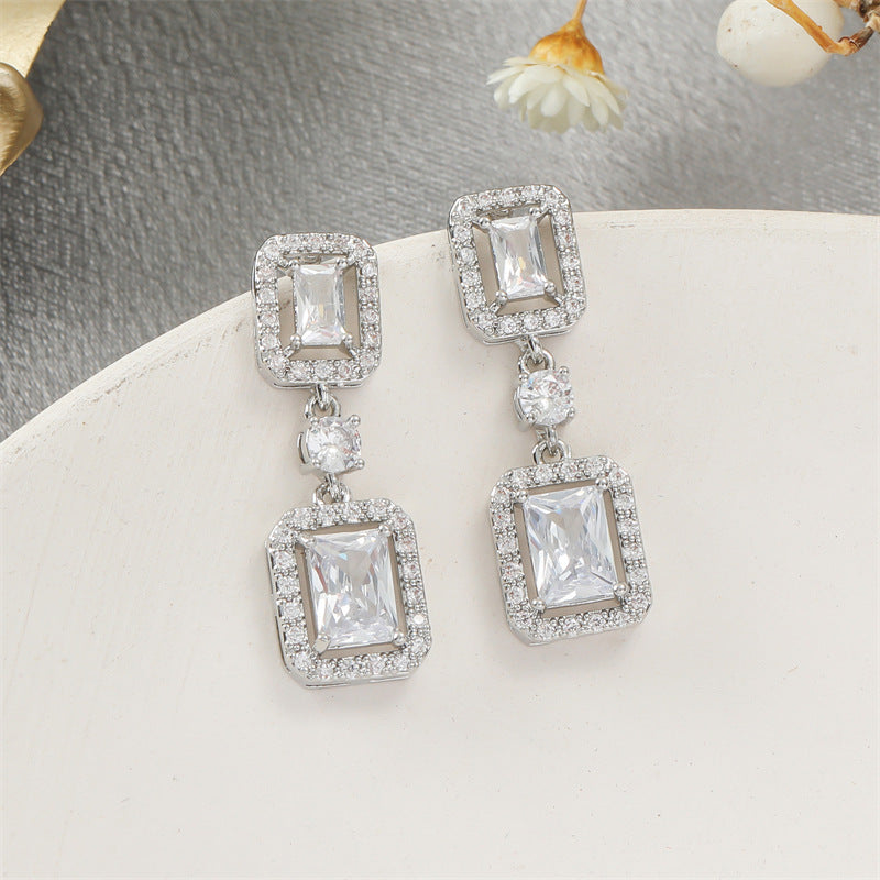 8Ct White Sapphire Baguette Cut Drop Earrings