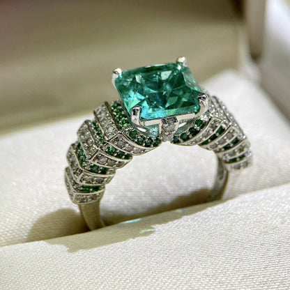 8Ct Green Sapphire Asscher Cut Engaement Ring