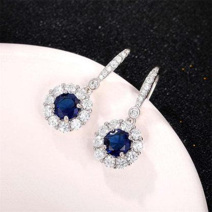 12Ct Blue Sapphire Round Cut Drop Earrings